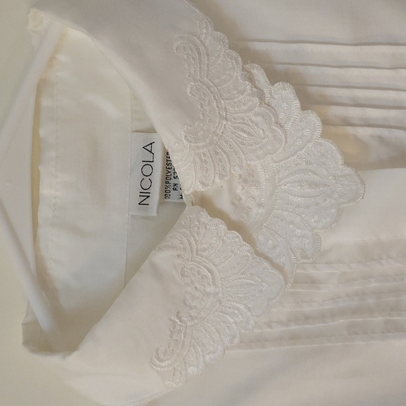 3/$30 NICOLA White Pintucked Embroidered Long Sleeve Colonial Castlecore Blouse - Picture 5 of 10